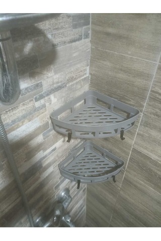 Gri Yapışkanlı Duş Banyo Mutfak Köşesi Sabunluğu Takım Gri