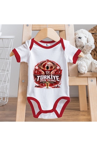 Bk Gift Türkiye Taraftar Temalı 2026 Dünya Kupası Tasarımlı Kırmızı Bebek Body Zıbın-6 Tek Yürek Milli Takım Ruhu