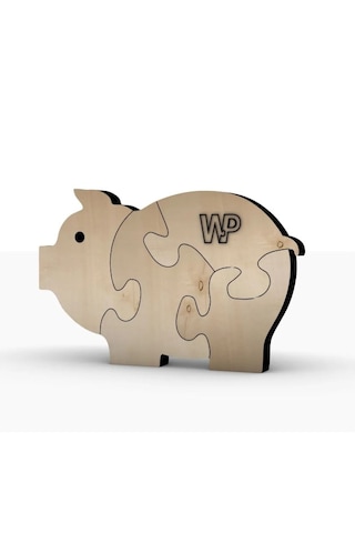 Masif Ahşap Puzzle Çocuklar İçin Boyanabilir Domuz Boya Setli