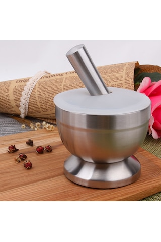 Sones Mutfak Paslanmaz Çelik Sarımsaklı Gıda Havanda Kapaklı, Boyut: Büyük