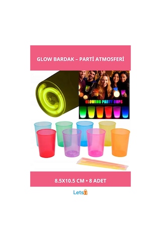 Karanlıkta Yanan Şık Parlayan Mega Glow Bardaklar 8 Adet Çok Renkli