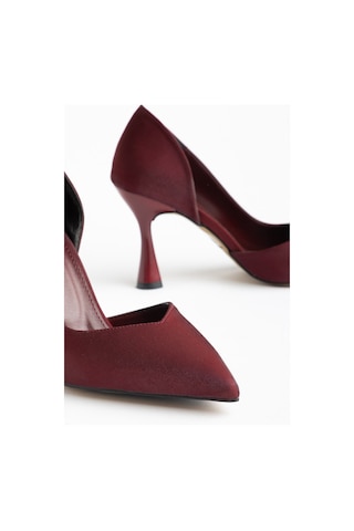 Büyük Beden Kadın İnce Topuklu Stiletto Bordo Parlak Saten Yan Açık-4669 Bordo