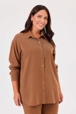 Galaxi Kadın Büyük Beden Çıtçıt Düğmeli Cepli Gömlek 4029 Camel Camel