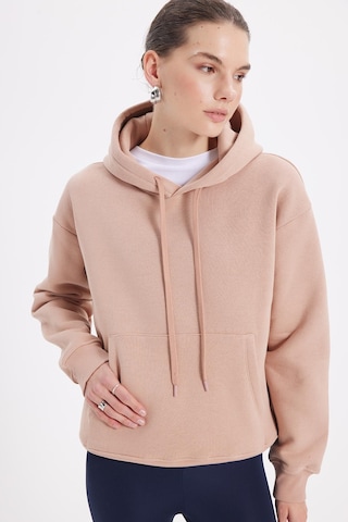 Tudors Kadın Oversize Geniş Kesim Pamuklu Yumuşak Dokulu İçi Polarlı Basic Vizon Kapüşonlu Sweatshirt-37907 Vizon1