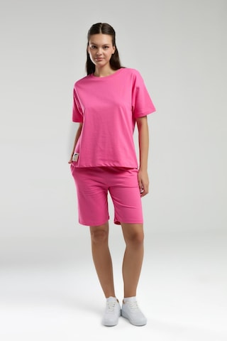 Roly Poly Kadın Bisiklet Yaka Kısa Kollu Bermuda Şortlu Pijama Takım Fuşya