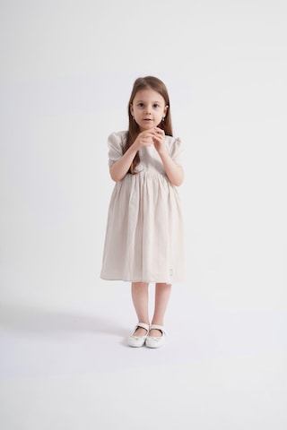 Oliventhekid Kolları Ve Beli Lastikli Kız Çocuk Elbise Ekru Ekru