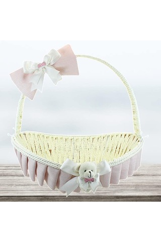 Saplı Oval Kumaş Sepet, 36 Cm, Orta Boy, Pembe Genel