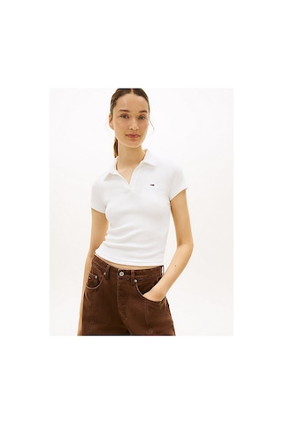 Tommy Hilfiger Kadın Tjw Slim Rib Polo T-shirt-16410 Ekru