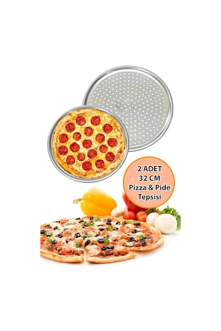 Prestij 32cm Delikli Pizza & Lahmacun Tepsisi Seti 2 Adet, Paslanmaz Çelik Renkli