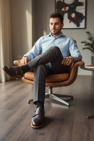 Enoch Erkek Siyah Hakiki Deri Klasik Ayakkabı Çift Tokalı Monk Strap Tasarımlı Ve Mikro Dokulu Panelli Model Kahverengi