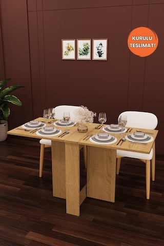 Lüks Katlanır Mutfak Yemek Masası %100 Mdf Pratik Çalışma Masası Km32 Karına