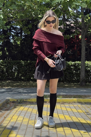 Lela Oversize Fit Madonna Yaka Triko Bayan Kazak 4615216 Bordo