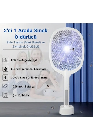 Polham 1200mah Şarjlı 3000v Süper Güçlü Sivrisinek Öldürücü, 2in1 Taşınabilir Ve Standlı Sinek Öldürücü 1 Adet