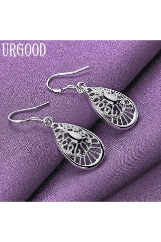 925 Ayar Gümüş Damlacık Hollow Damla Küpe Moda Takı