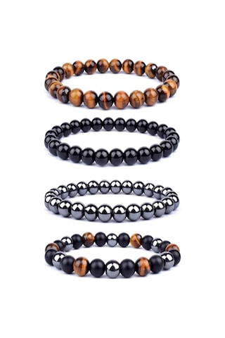 Doğal Kaplan Gözü, Obsidyen , Hematit Bileklik Çok Renkli