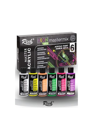 Rich Mastermix Akrilik Boya 6 Renk 60 Ml 1 Paket Neon Renkler Akrilik Boya 6 Lı Profesyonel Tuval Canvas Çok Renkli
