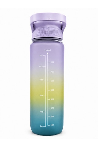 Motivasyon Su Matarası 1100 Ml Zaman Çizelgeli Sızdırmaz Kilitli Taşıma İpli Spor Matara Mor