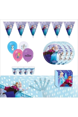 Parti Selesi Frozen Elsa Askılı Kol Kostüm Ve Doğum Günü Parti Seti 16 Kişilik Lüks Set Turkuaz