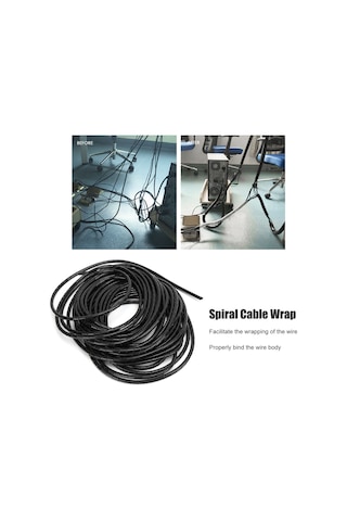 Teltree Bilgisayar Odası Kablosu Düzenleyici - Esnek Spiralli Kılıf - Siyah - Φ16mm Çap - 4 Metre Uzunluk - Kabloları Düzene Sok Ve Korumak İçin