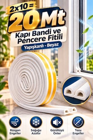 Kapı Bantı Ve Pencere Fitili Bandı Yapışkanlı Beyaz 2 x 10 M