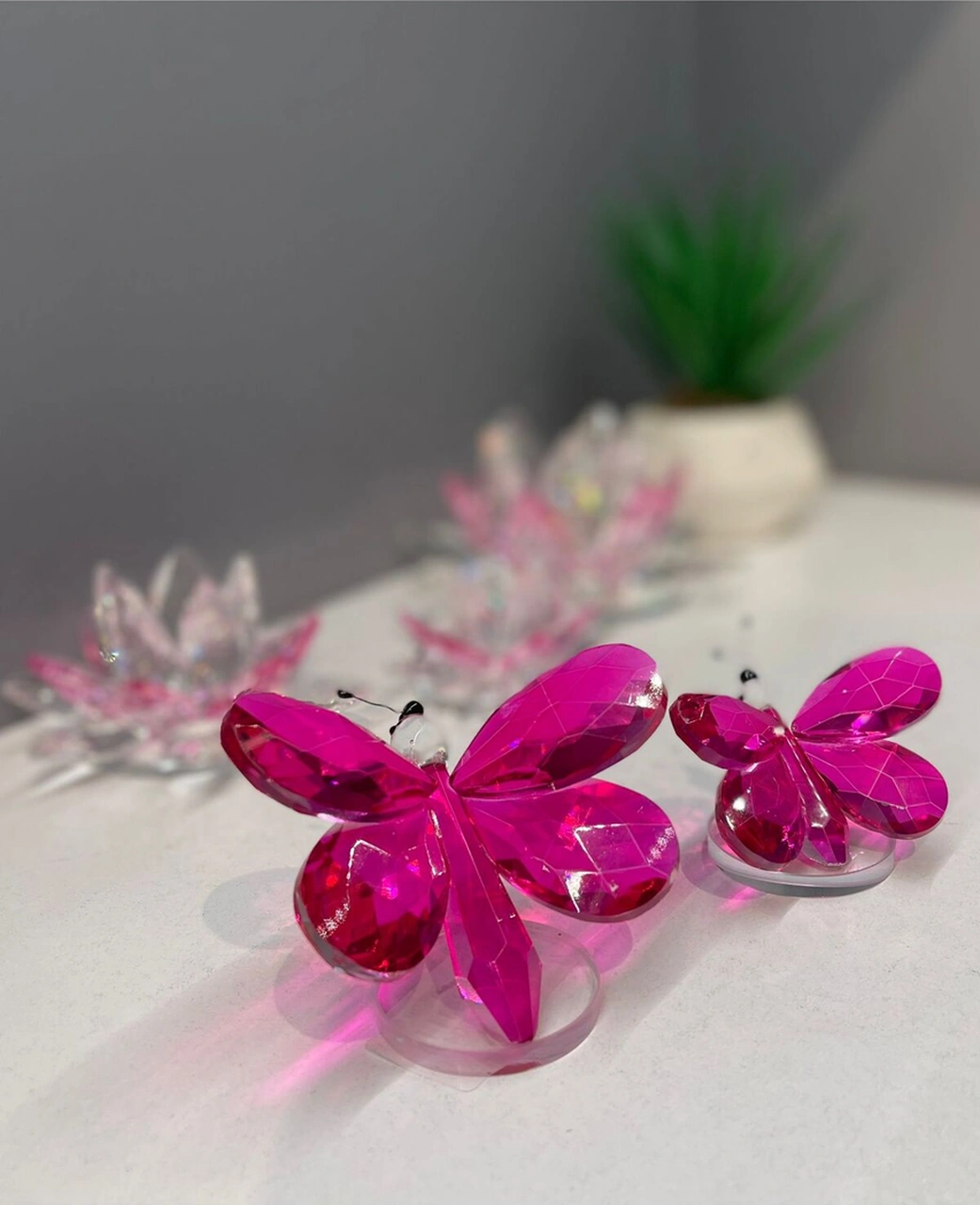 Dekoratif Kristal Cam Ikili Kelebek Biblo Pembe .