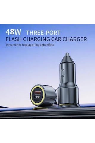 Hepu Hp-782 Araç Içi Şarj Cihazı 3.1a Pd 48 Watt Fast Hızlı Şarj Aleti Metal Çakmaklık Şarj Type C 2-port Işıklı