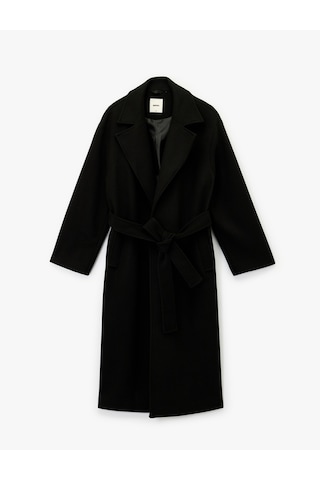 Koton Uzun Kollu Cepli Kemerli Uzun Kaşe Kaban Siyah 6wak00268ew Siyah