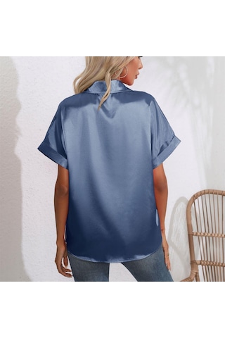 Gül Kırmızı Gmxıa Kadın Modası Günlük Düz Renk Baskı Uzun Kollu Polo Yaka Bluzlar Ve Gömlekler Fuşya