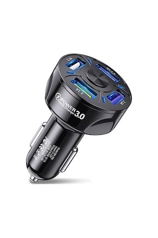 Uslion QC3.0 4 Port Çıkışlı Çoklu Usb Araç Şarj Aleti Siyah