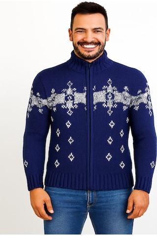 Tarz Cool T00575 Erkek Desenli Triko Hırka - Mavi - St00575-mavi-m Mavi