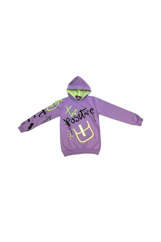 Love Positive Baskılı Fileli Kapüşonlu Kız Sweatshirt Mor Renk 9Y10Y11Y12Y Mor