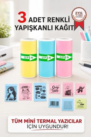 Ofis Gereci Defter Süsleme Fotoğraf Kağıdı Termal Rulo Kağıt Yapışkanlı Etiket Sticker Diğer