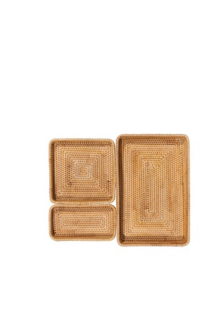 Koza Home Meander El Yapımı Örgü Rattan Üçlü Çekmece Düzenleyici 8833 Naturel