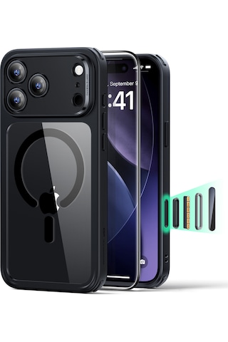Esr Apple Uyumlu iPhone 17 Pro Max Kamera Kontrol Koruma Butonlu Classic Hybrid Magsafe Kılıf+cam li Set Şeffaf Siyah