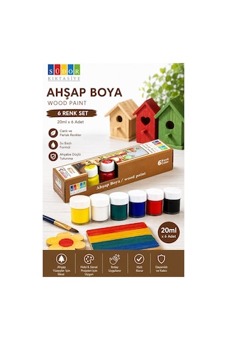 Ahşap Boyası 6 Renk 20ml 1 Paket Südor 6 Lı Ahşap Boya Yüksek Kapatıcılık Canlı Renkle Hızlı Kuruma Mdf Biblo Hobi