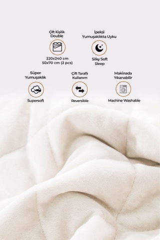 Evlen Home Kapitone Kadife Yatak Örtüsü Seti Çift Kişilik Supersoft 3 Parça Yumuşak Elyaf Dolgulu Krem Krem