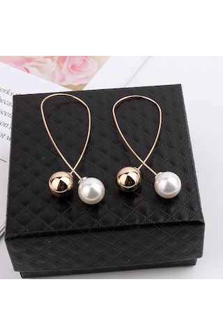 Mizaç Çift Taraflı Uzun Küpeler Kadın Sevimli Metal Minimalist El Yapımı İnci Küpeler Gümüş