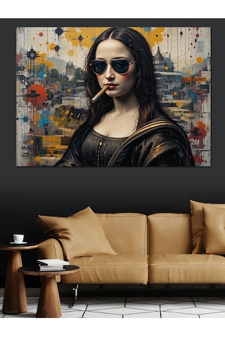 Siyah Gözlüklü Mona Lisa Dekoratif Kanvas - Mdf Ahşap Tablo