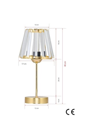 Kristal Cam Başlıklı Metal Ayaklı Gold Abajur Yatak Odası Gece Lambası Oturma Odası Aydınlatma Gold