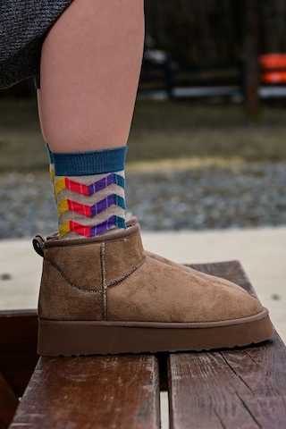 Kadın Yeşil-mor Zikzak Desenli Soket Çorap Renkli