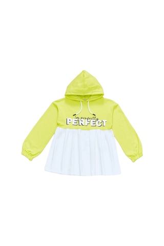 İrem Çocuk Giyim Kız Çocuk Perfect Yazı Desenli Kapüşonlu Bilekleri Lastikli Fıstık Yeşili Renk Sweatshirt Yeşil