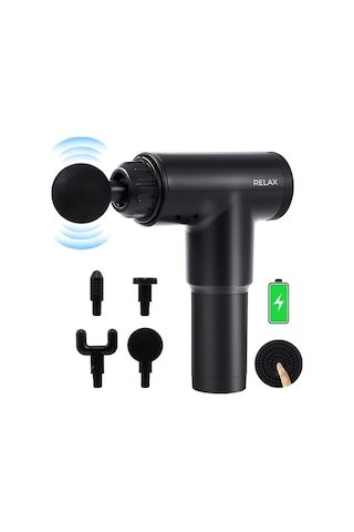 Relax 4 Başlıklı Titreşimli Sporcu Şarjlı Masaj Tabancası - Siyah
