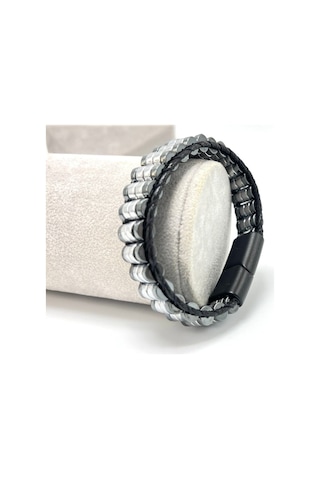 Sertifikalı Hematit Doğal Taş Tasarım Erkek Bileklik Siyah