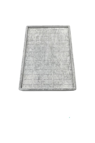 Yerli Üretim Küçük Boy Süet Kumaş Gri Renk 24/17,5 Cm Batırmalı Yüzük Küpe Tablası Çok Renkli