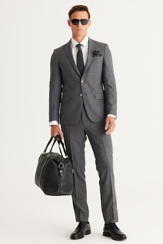 AC&Co / Altınyıldız Classics Erkek Gri Slim Fit Dar Kesim Mono Yaka Cordura Kumaş Yünlü Takım Elbise Gri
