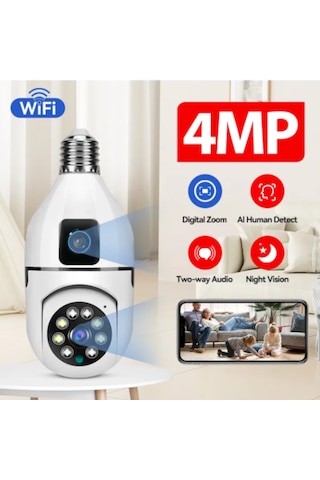 4mp Çift Lens Wifi Kablosuz Hareketli Sesli Ampul Kamera