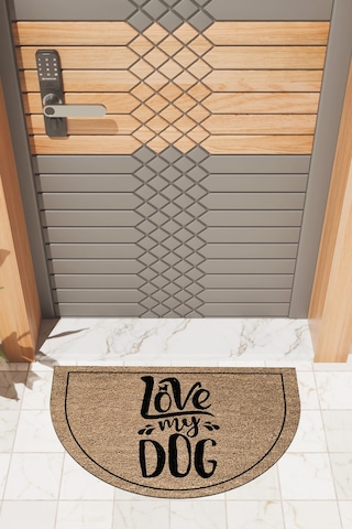 Rugmood Modern Dijital Paspas Kahverengi Love My Dog Paspas - Kapı Önü Paspası