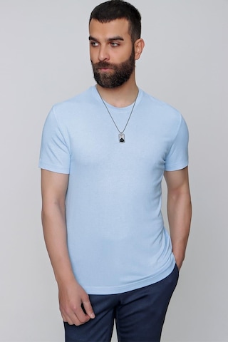 Efor Slim Fit Bisiklet Yaka Düz Pamuklu Mavi Tişört Ts 823 Mavi