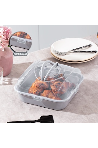 Porsima 1094 Soft Kilitli Taşıma Çantalı Pasta Kek Börek Kabı Gri