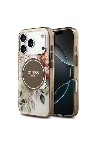 Apple Uyumlu iPhone 17 Pro Kılıf Guess Lisanslı M-safe Şarj Özellikli Flower Tonal Circle Kapak Kahverengi Kahverengi